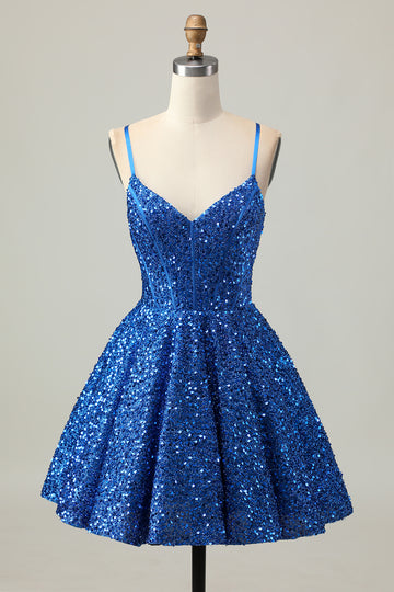 Sparkly Corset A-Line Dark Blue Homecoming Dress